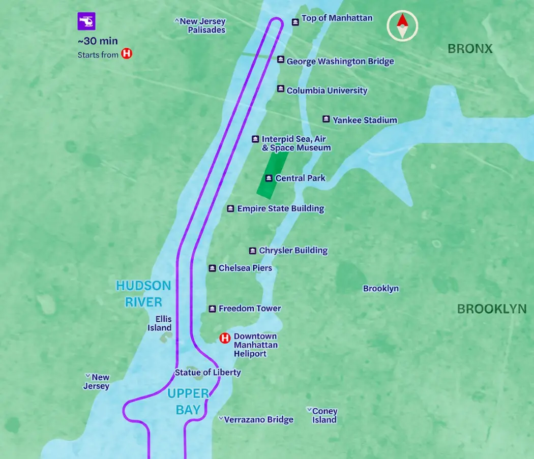 Route of Grand Island helicopter tour